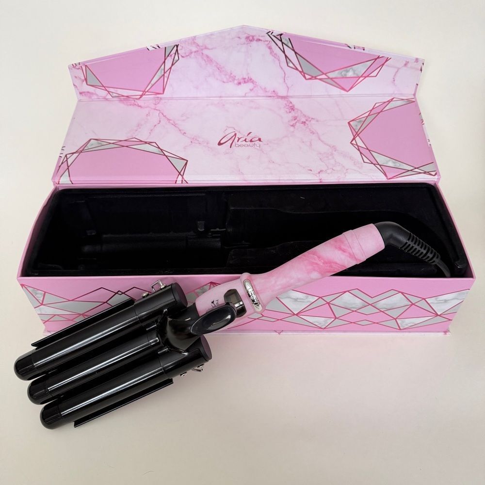 💗 ARIA BEAUTY “The Babe Waver” | Triple Barrel Hair Tool | Pink Marble 💗 BNIB